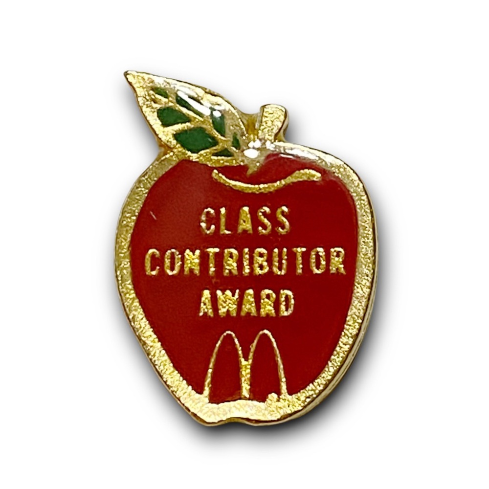 McDonald’s Pin Red Apple Class Contributor Award 1980s 10K Filigree Lapel Pin